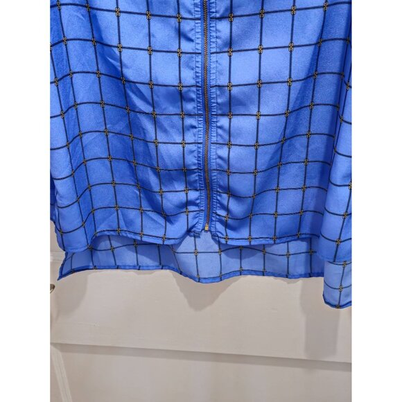 Michael Kors Women's Blue Plaid Zipper Front Blouse Size Medium - Picture 9 of 15